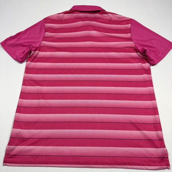 Adidas Polo Golf Shirt Polyester Short Sleeve Striped Pink Men's Large - Picture 9 of 10